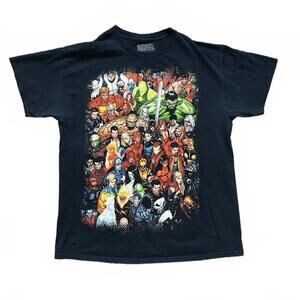 Marvel VTG Character Graphic Black Multicolored T-Shirt Hulk Iron Man Thor Sz L